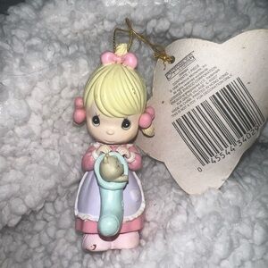 Vintage Precious Moments 1995 Christmas Ornament Girl Cat in Stocking
